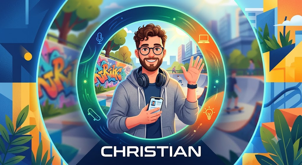 Christian, assistant IA vocal et WhatsApp, casque sur les oreilles et téléphone en main